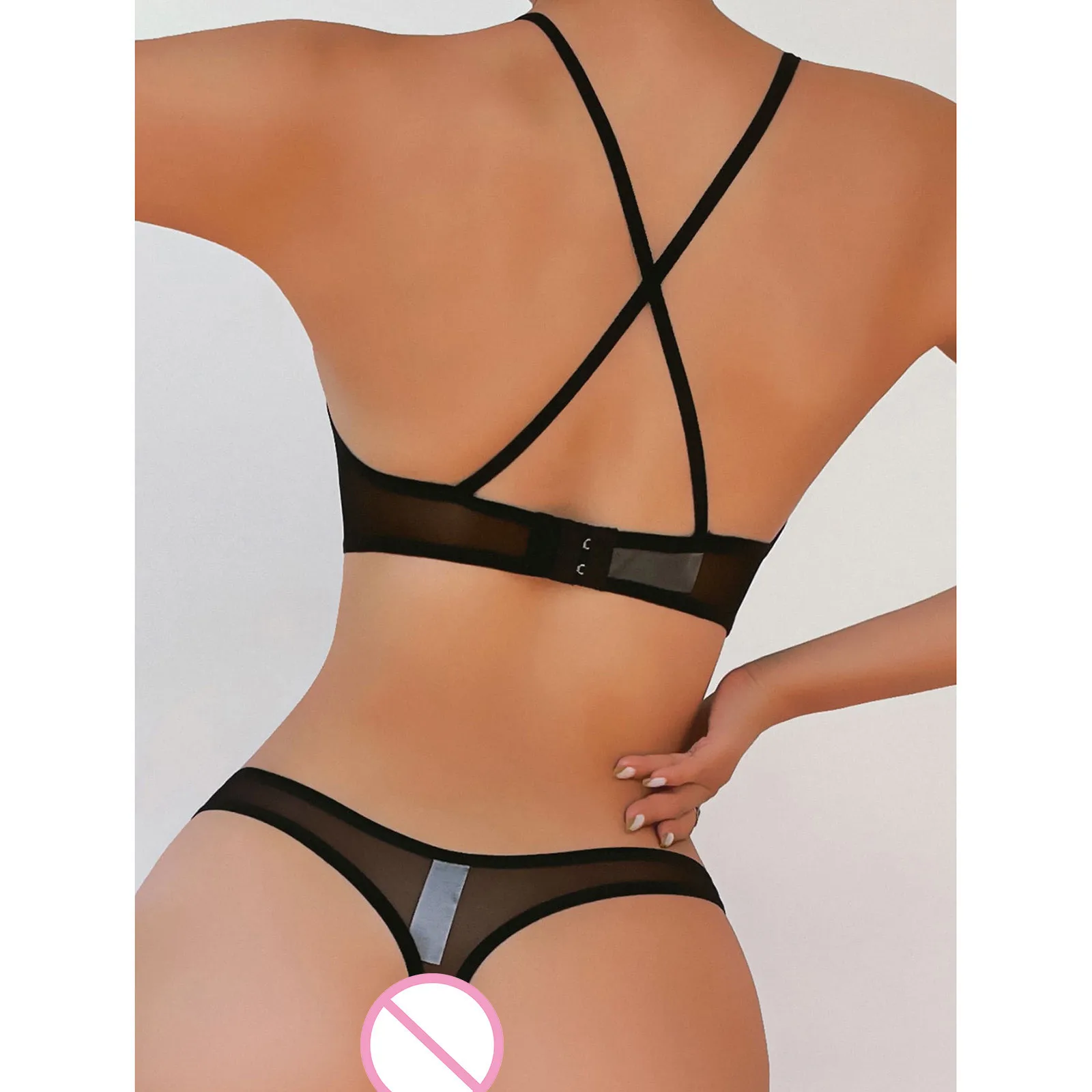 New Sexy Transparent Net Bra and Panty Set Mesh Sheer Bralette Solid Lingerie Cross Back Underwear Female Bra