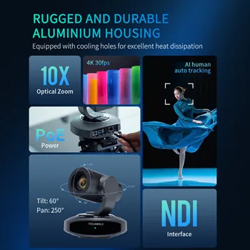 FEELWORLD NDI10X NDI|HX Compatible PTZ Camera 4K 10X Optical Zoom AI Tracking for Studio Broadcasting OEM Factory detail image