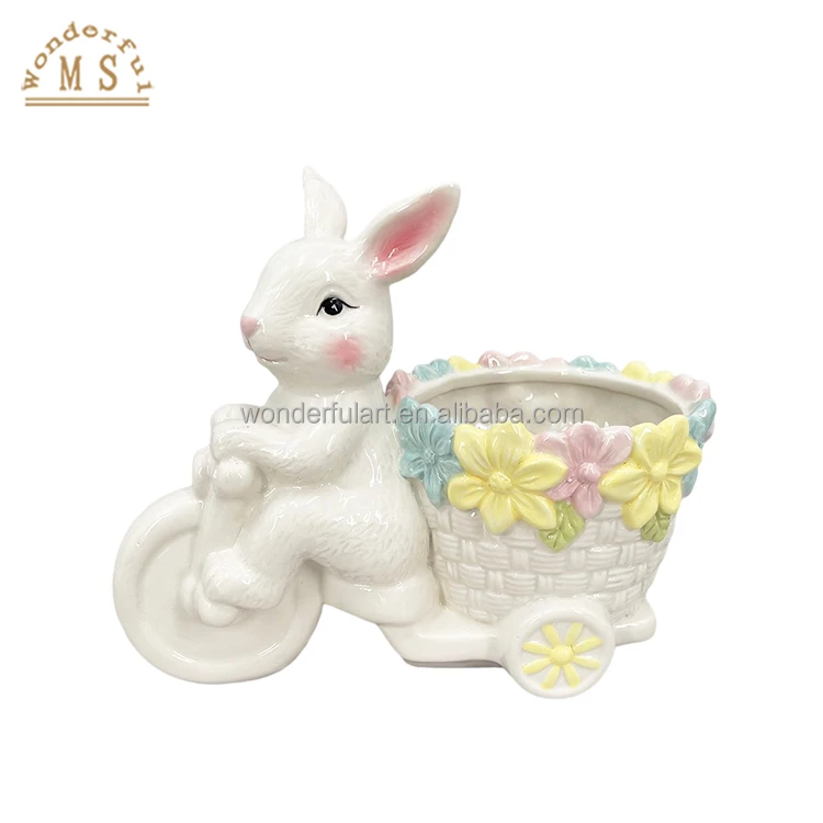 Oem rabbit cart seasoning dish Shape food Holders 3d Style tray flower cart Kitchenware Easter Ceramic porcelain salad holder