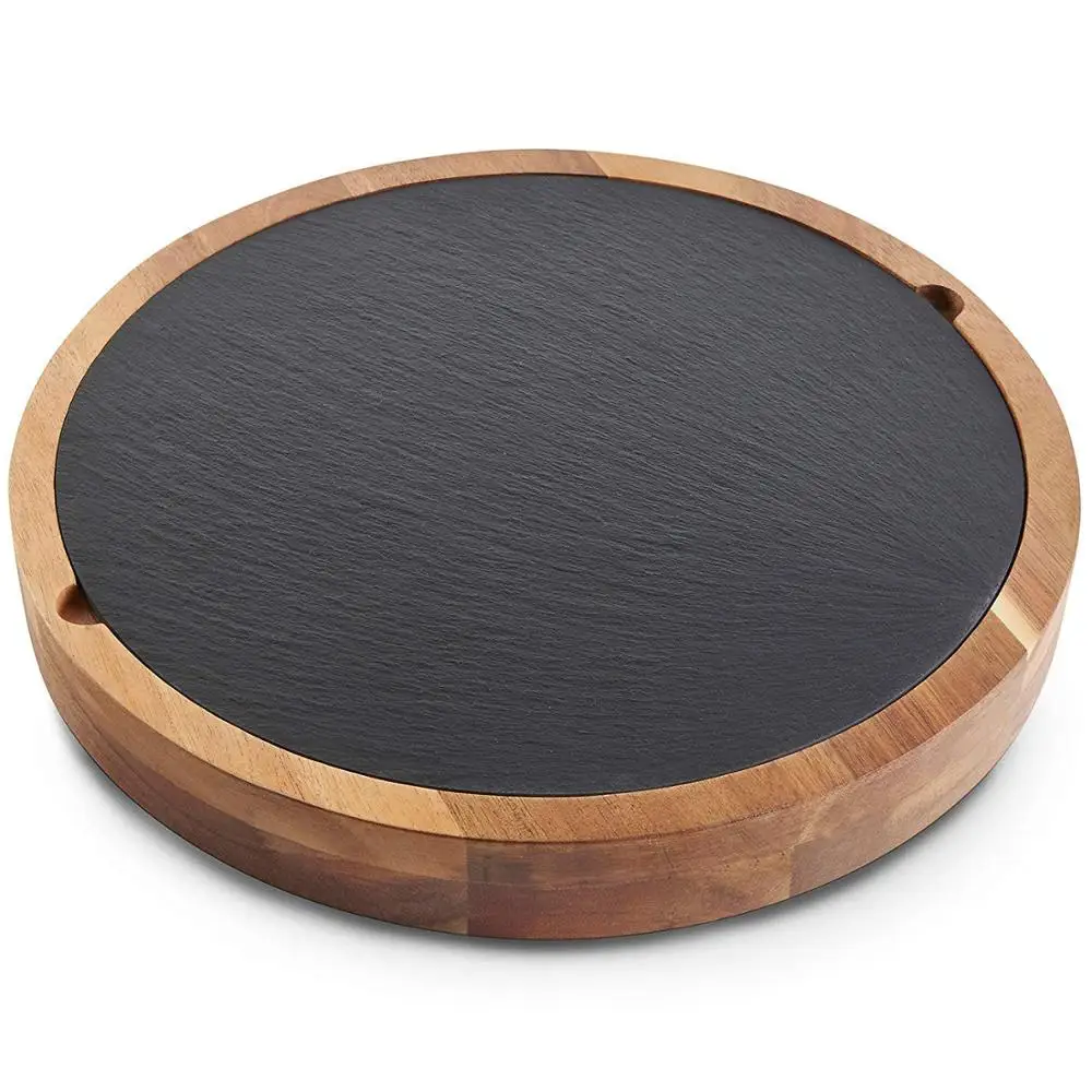 Горячая Распродажа популярный набор колбасных досок круглая горка Сервировочная доска из дерева акации сланец для