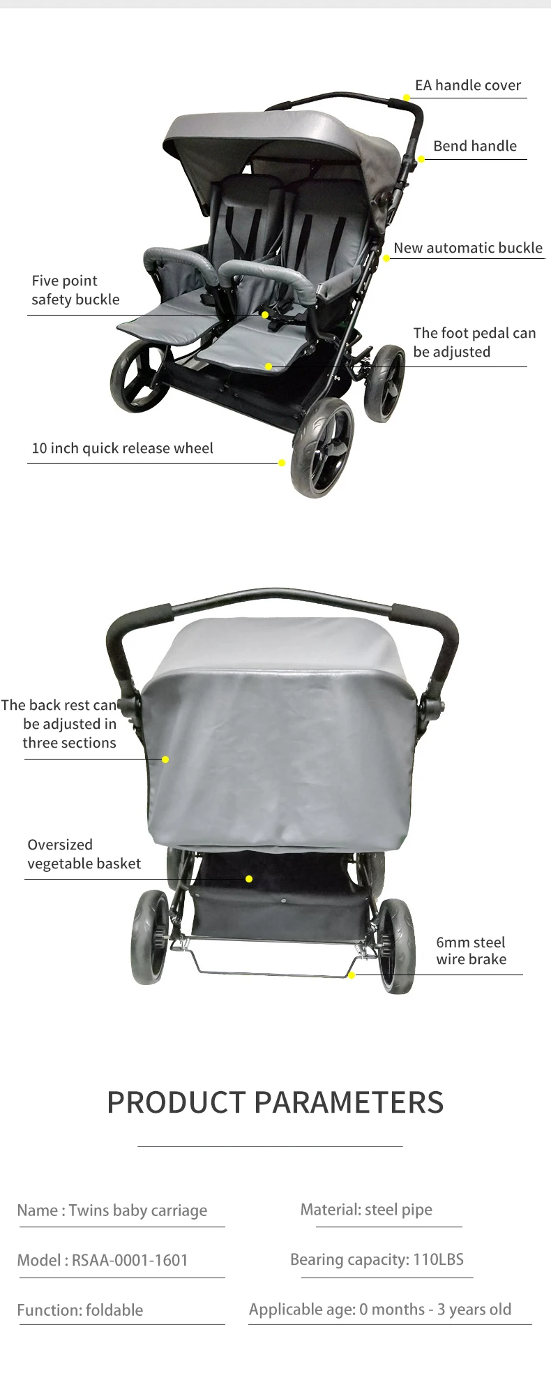 Luxury Popular Multifunction Best Twin Baby Stroller Set Twin Korea Baby Strollers For Twins