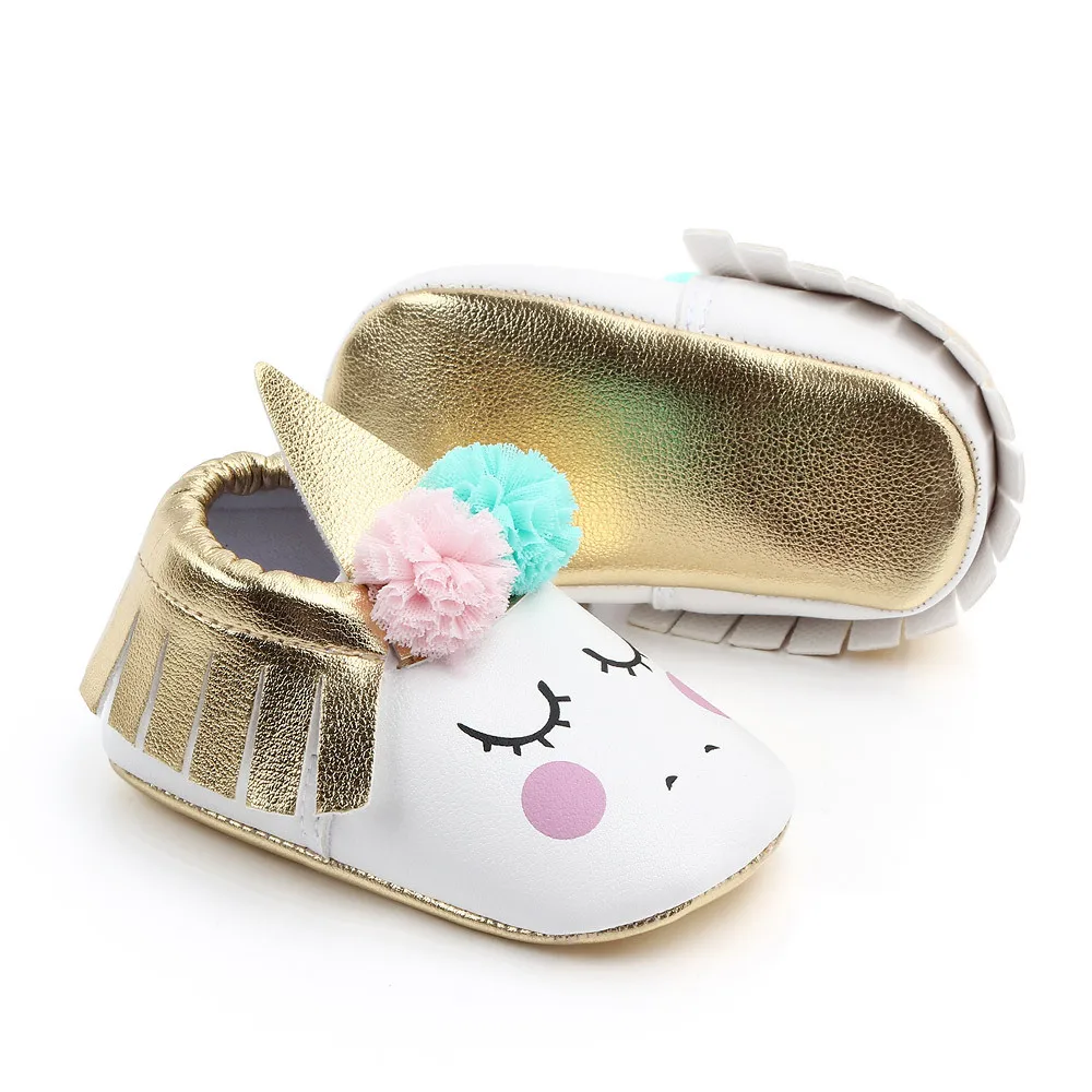 Hot Selling Lovely Cartoon Unicorn Baby Slippers Christening Loafers Shoes Baby Prewalker Shoes Toddler First Walker manufacture
