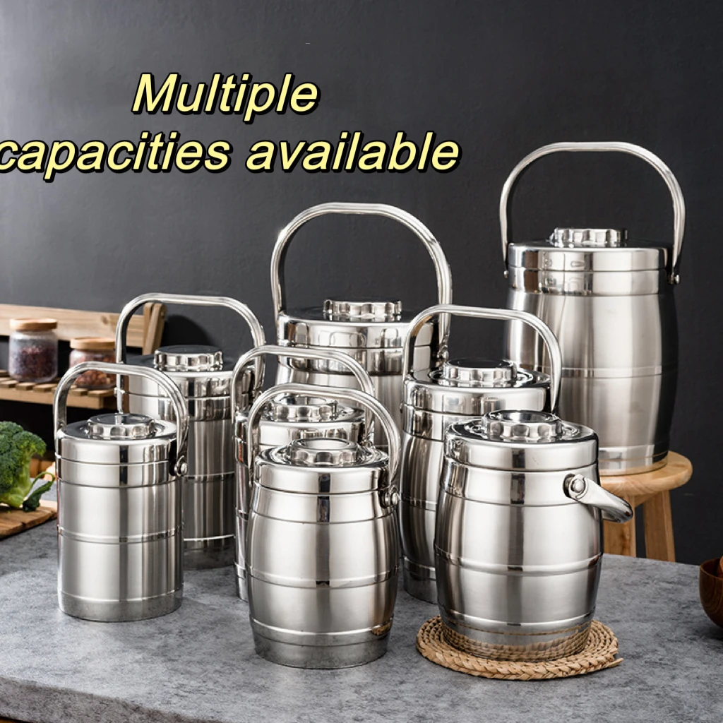 Drum Shape 3 Layer Round 8L Lunch Box Tiffin Box Stainless Steel Thermal Food Carrier