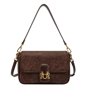 2026 Guangzhou Factory Arrival Ladies Armpit Handbag Brown Suede Finish All Season Wear-Resistant Design New Latest PU Material