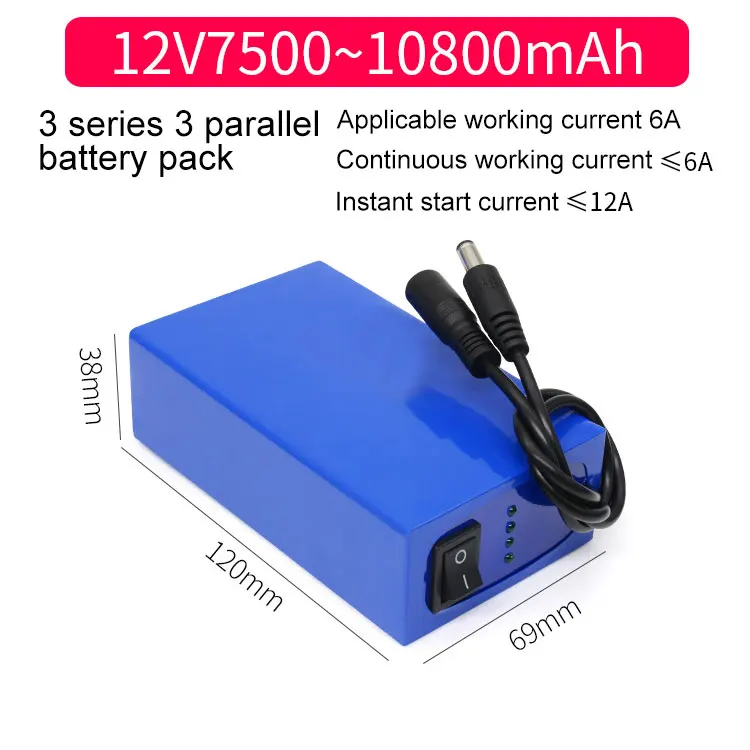 Sound System High Capacity 2500mAh 10Ah 20Ah Rechargeable 12v Lithium Ion Battery With Switch