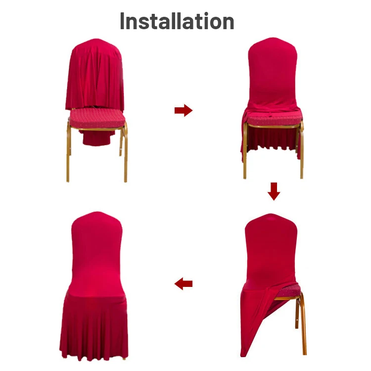 2023 New Dining Chair Cover Set Red Color Skirt Stretch Banquet Table