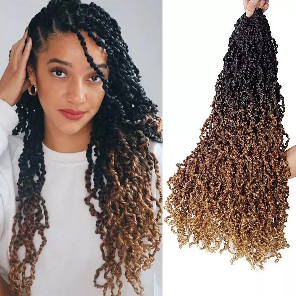 Curly Senegalese Twists Hair Ombre Brown Synthetic Braids  display picture 2