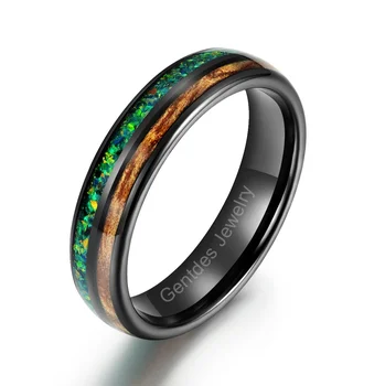 Gentdes Jewelry Custom Wedding Ring 6MM Tungsten Inlay Crushed Opal And Wood Ring Women Engagement Wedding Bands Couple Ring