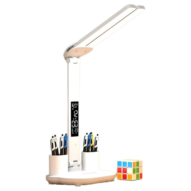 USB LED Multi-Function Table Lamp for Study Reading Modern Calendar Date Touch Night Light Pen Holder DC Bedroom Desk Lamp