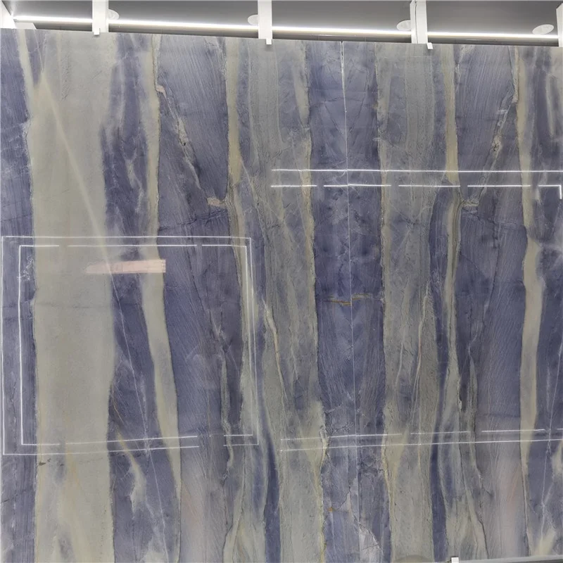 product natural royal spectrolite blue quartzite exotic stone slab book match wall background  decoration-1