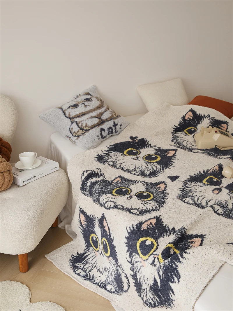 Funny cat super fluffy 100% microfiber luxury knitted blanket for toddler adult LXG manufacture