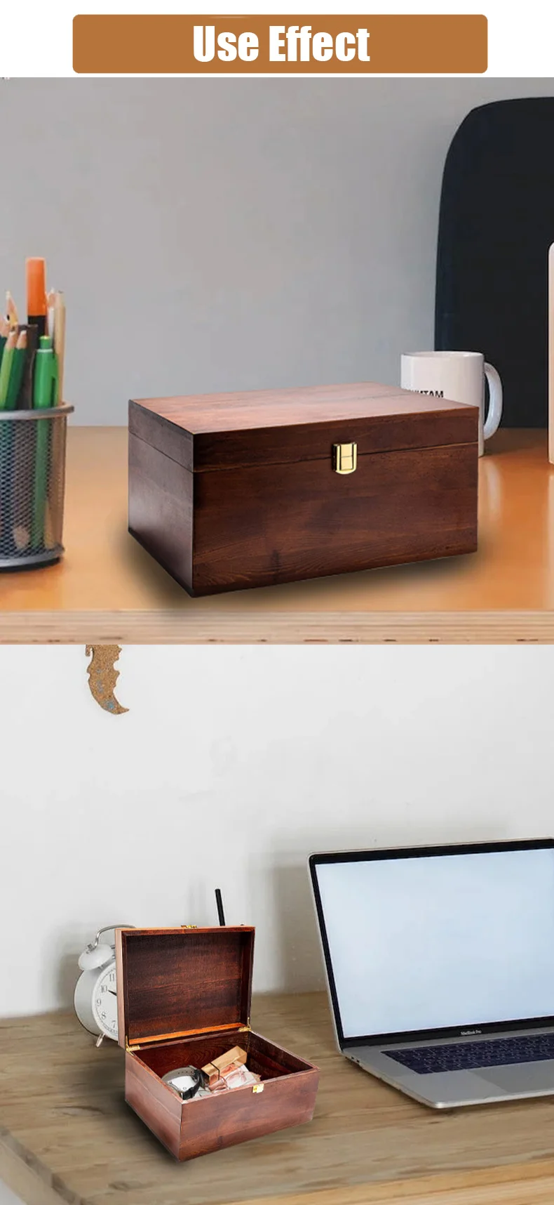 Wooden Storage Box With Hinged Lid And Lock Key Solid Acacia Souvenir