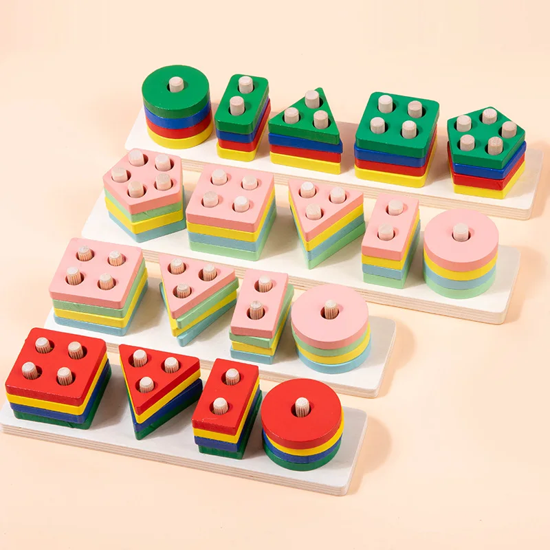 Assembly Geometric Intelligence Puzzle Board Toy Kids Wood Build Block ...
