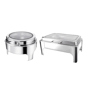 Visual Composite Cover Chafing Dish Hotel Catering Canteen Large Capacity Stainless Steel Food Warmers Dish Sets Buffet Stove