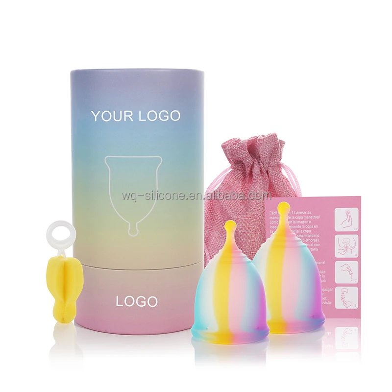 OEM Hot Selling High Quality Medical Grade Silicone Rainbow Women Period Menstrual Cup Wholesale Customized Logo Packaging details