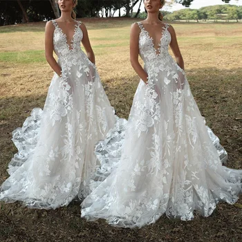 2020 bridesmaid dresses with court train lace design Amazon hot sale wedding dress ball gown