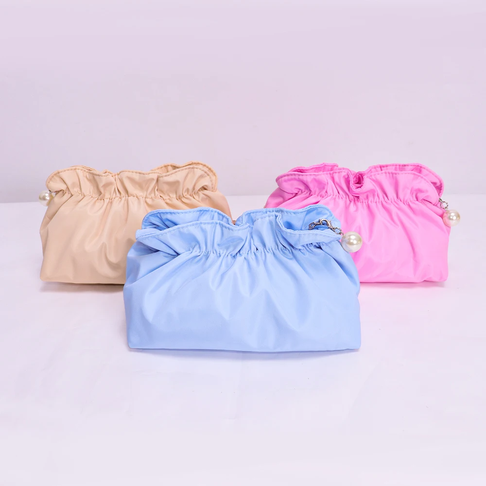 Keymay Candy Color Cute Ruffle Makeup Bag Bridesmaid Gift Women Travel  Toiletry Zipper Pouch Pearl Zipper Puller Cosmetic Bag