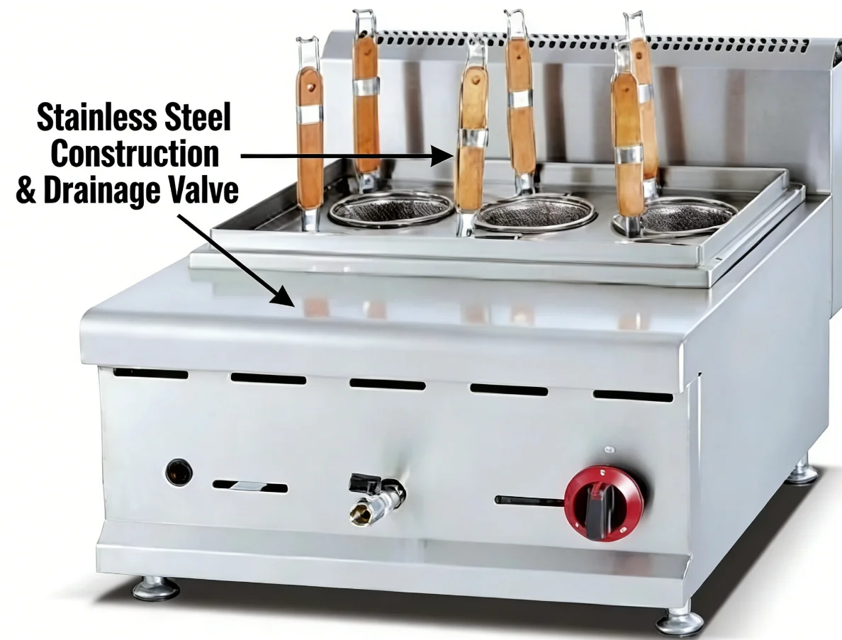 Countertop 6-Hole Gas Noodle Cooker Commercial Stainless Steel Pasta Boiler with Baskets for Restaurant/Malatang