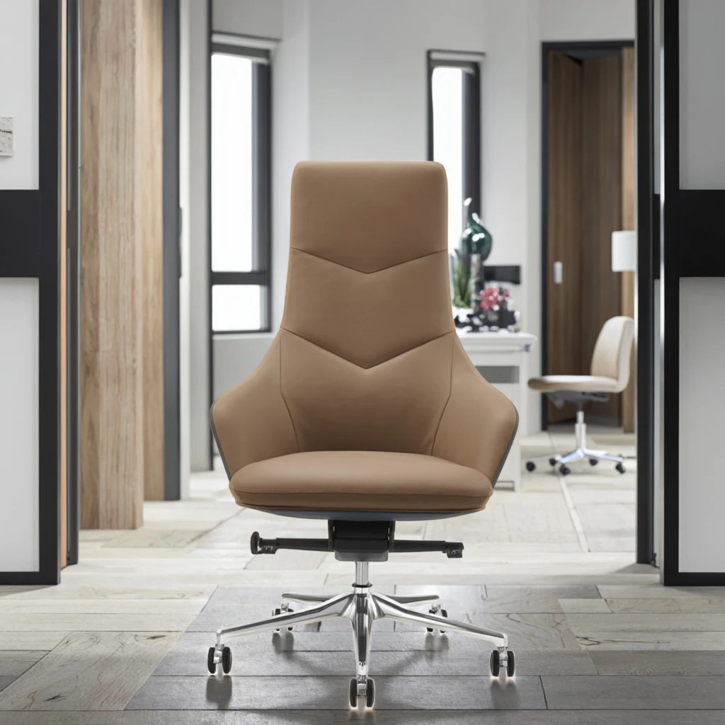 High Quality Modern Ergonomic Adjustable PU Leather Executive Office Chair with Aluminium Base 2