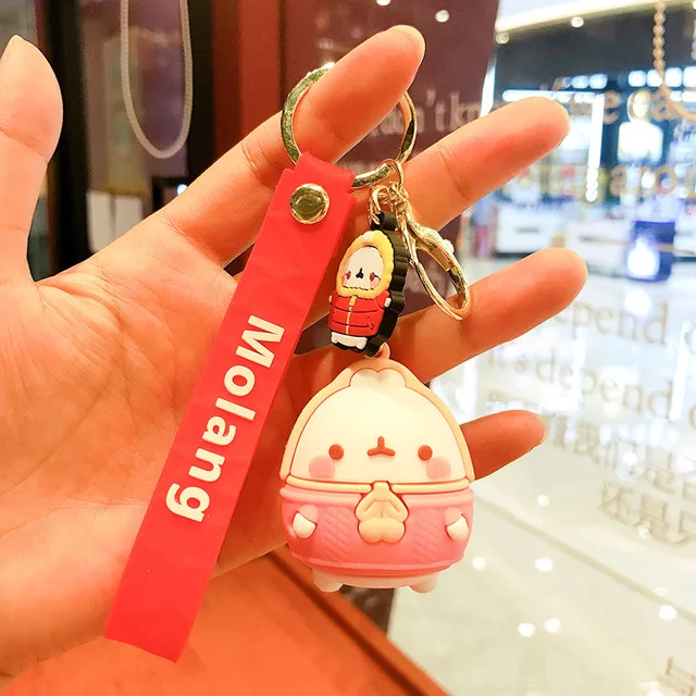 z529 Molang Rabbit Korean Cartoon Keychain Cute And Exquisite Pvc Cartoon Doll Key Chains Hanging Decoration Keyring Accessories