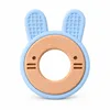 Anneau de dentition en silicone avec oreilles de lapin en bois bleu