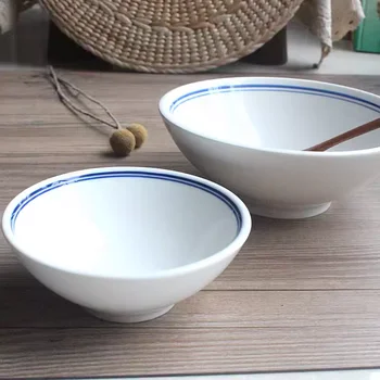 Double Blue Line round bowl ceramic double line soup round noodle porridge dessert snack salad button meat bowl