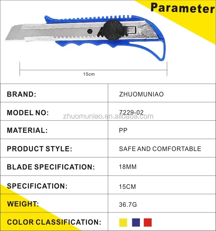 Sharp Paperback Cutter 18MM Carbon Steel Snap Off Blade Colorful Plastic PP Handle Cutter Knife