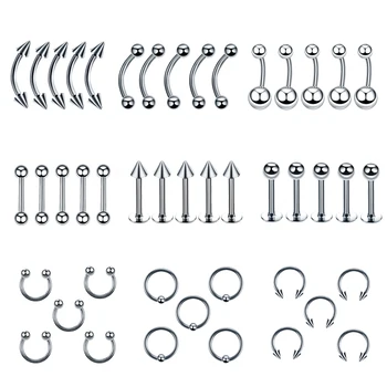 20Pcs/Set Body Jewelry Piercing Lot Stainless Steel Nose Lip Tongue Eyebrow Tragus Body Piercing Navel Belly Ring Barbells