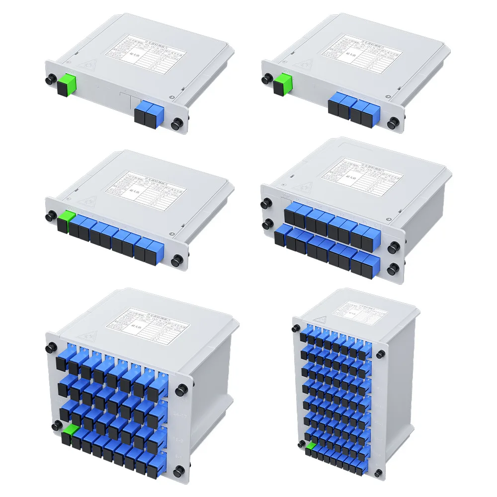 SC UPC-veseloptiese skeidermodule, insteektipe: 1x2, 1x4, 1x8, 1x16, 1x32, 1x64, betroubare signaalverspreiding