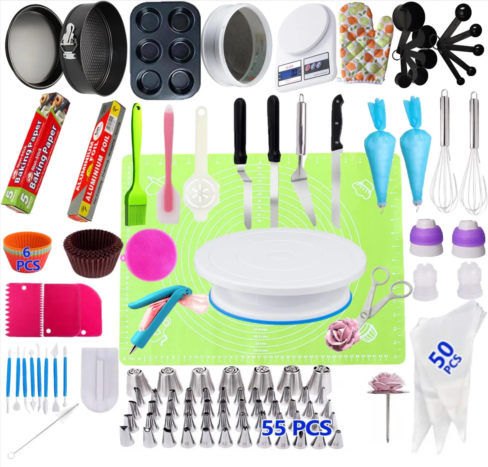 Low MOQ 223 PCS and More Than 100 PCS Complete Cake Baking Supplies Kit Cake Stand Turntable Cake Decorating Tools Set