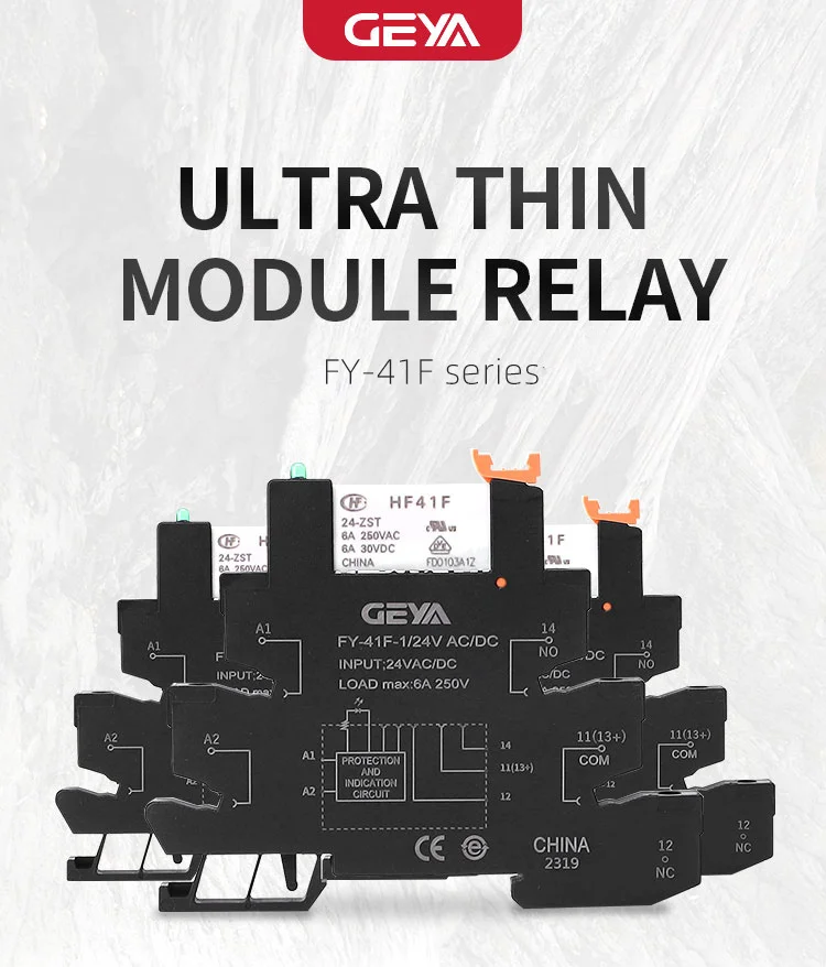 Geya Fy-41f-1 24vac/dc Relay Ultra-thin Module 24vac/dc Base 5v 12vdc ...