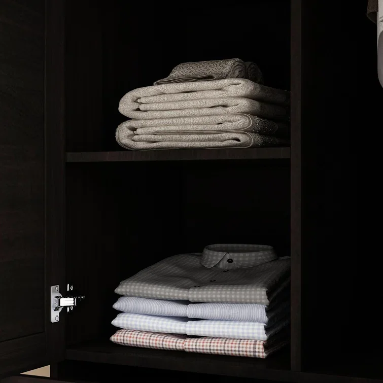 Modern Wooden Bedroom Furniture Clothes Organizer Wardrobe Closet Storage Cabinet Armoire with Glass Partitions and Clothes Rail
