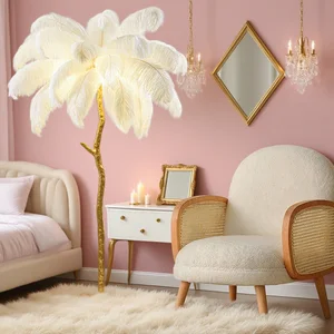 JACKSUN  Luxury Living Room Bedroom Princess Room Bedside Table Lamp Full Copper Tree Branch Decoration Feather Floor Lamps