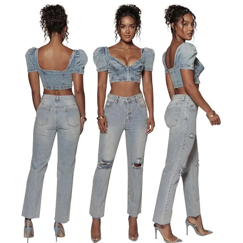 Damage Jeans Distressed Denim Pants 