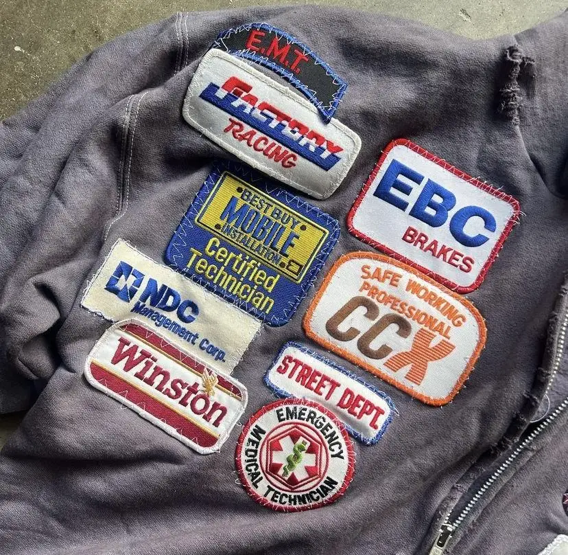 Custom Logo Zipper 100% Cotton Streetwear Unisex Zip up Pullover Vintage Acid Washed Embroidery Patch Distressed Hoodie Men gallery 4