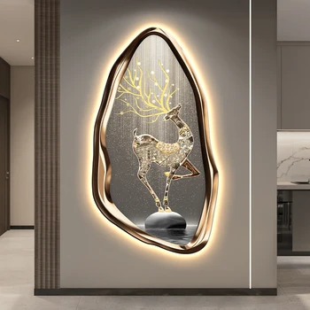 Modern luxury decorative painting high grade luminous led light painting elk living room wall art with led lights