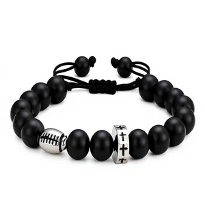 Agate & Copper Alloy Beaded Bracelet for Boys Men-Team Sports Fans Birthday & Christmas Gift