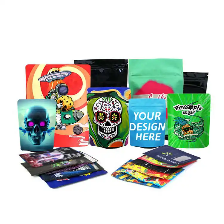 Digital Design Logo Printed Custom Mylar Plastic 3.5g 7g 14g 28g Stand-up Baggies Zip Lock Food Mylar Pouch Bag