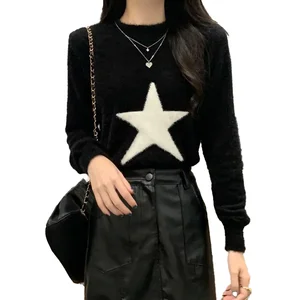 Coats Ladies New Arrivals Women Casual Geometric Three Quarter Sleeve Pullover Knitted Sweater Autumn Stylish Long Extrafine