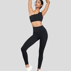 High Waist Elastic Yoga Pants Solid Pattern Custom Workout Activewear with Petal Waistband No Front Seam Sports Leggings