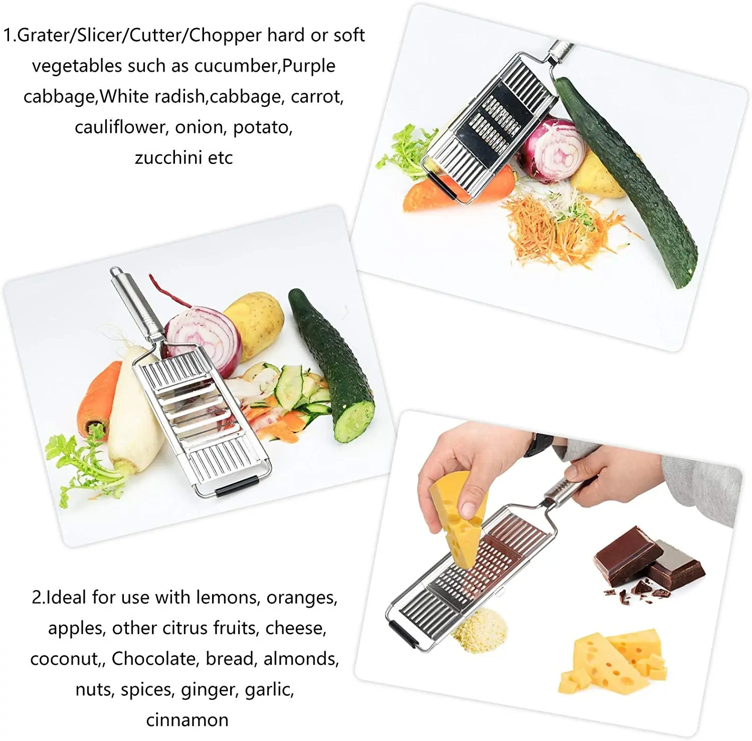3-in-1 Multi-Purpose Vegetable Slicer Stainless Steel Fruit Potato Peeler Grater Shredders Food Chopper Cutter Kitchen Tools