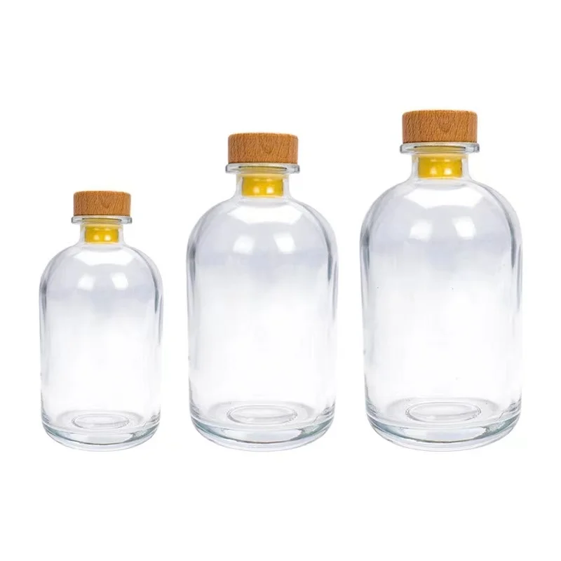 Fancy Round 100ml 250ml 375ml 500ml Clear Fruit Glass Wine Liquor Bottle With Cork Stopper