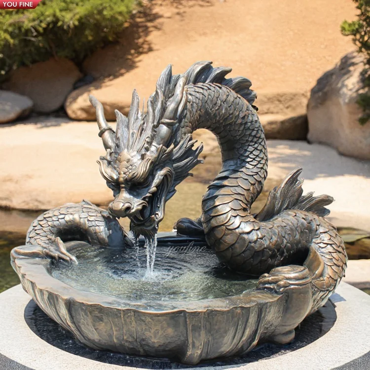 Statue Fontaine Dragon En Résine 35x30x23 Cm - Décoration Jardin Extérieur Fontaine Sculpture