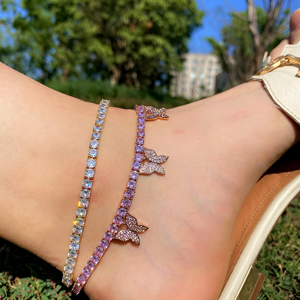 Cuban Link Anklet Chain Cuban Butterfly Anklet TOP ICY Butterfly
