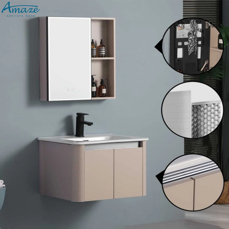 Wall mounted hot sale hotel manufactory high quality bathroom vanity ceramic wash basin sink bathroom cabinet with mirror supplier