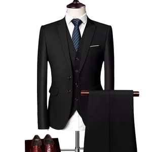 Men Casual Slim Fit Single Breasted Wedding Suit 3 Pieces Suit+Pants+Vest Set Men Business Formal Suit