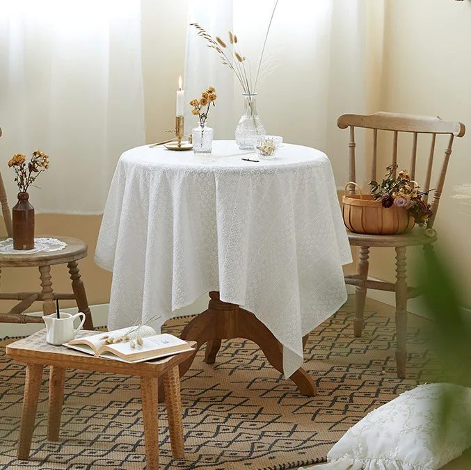 白い刺繍レース花柄テーブルクロスラウンド手かぎ針編みレース