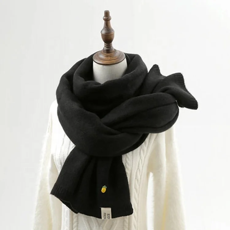 Женский однотонный кашемировый шарф, зимний плотный теплый мягкий пашминовый шарф розового и черного цветов, Женский вязаный шерстяной длинный шарф, 2019