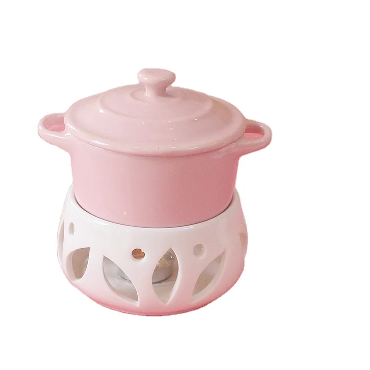 Cute Ceramic Ice Cream Chocolate or Cheese Fondue Set Removable Fondue Bowl With Lid and Snack Dish