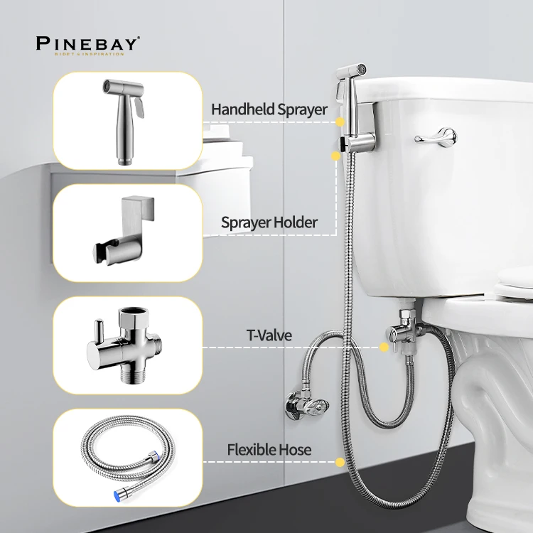 Bidet Toilet Spray Set With Diverter Valve – Handheld, Brushed Stainless (Model J-BP010)